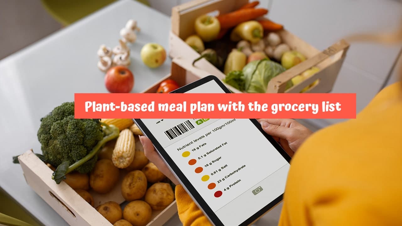 Plant-based meal plan with the grocery list