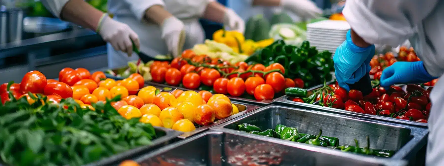 a vibrant kitchen filled with colorful, fresh ingredients being carefully portioned and packaged by a team of chefs at a healthy meal prep company.